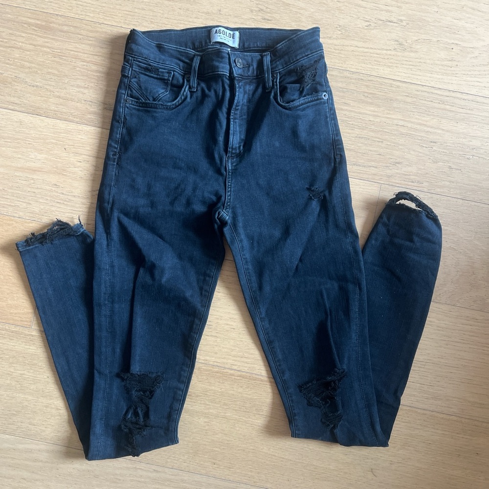 agolde navy blue skinny ripped jeans